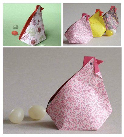 pliage papier poule